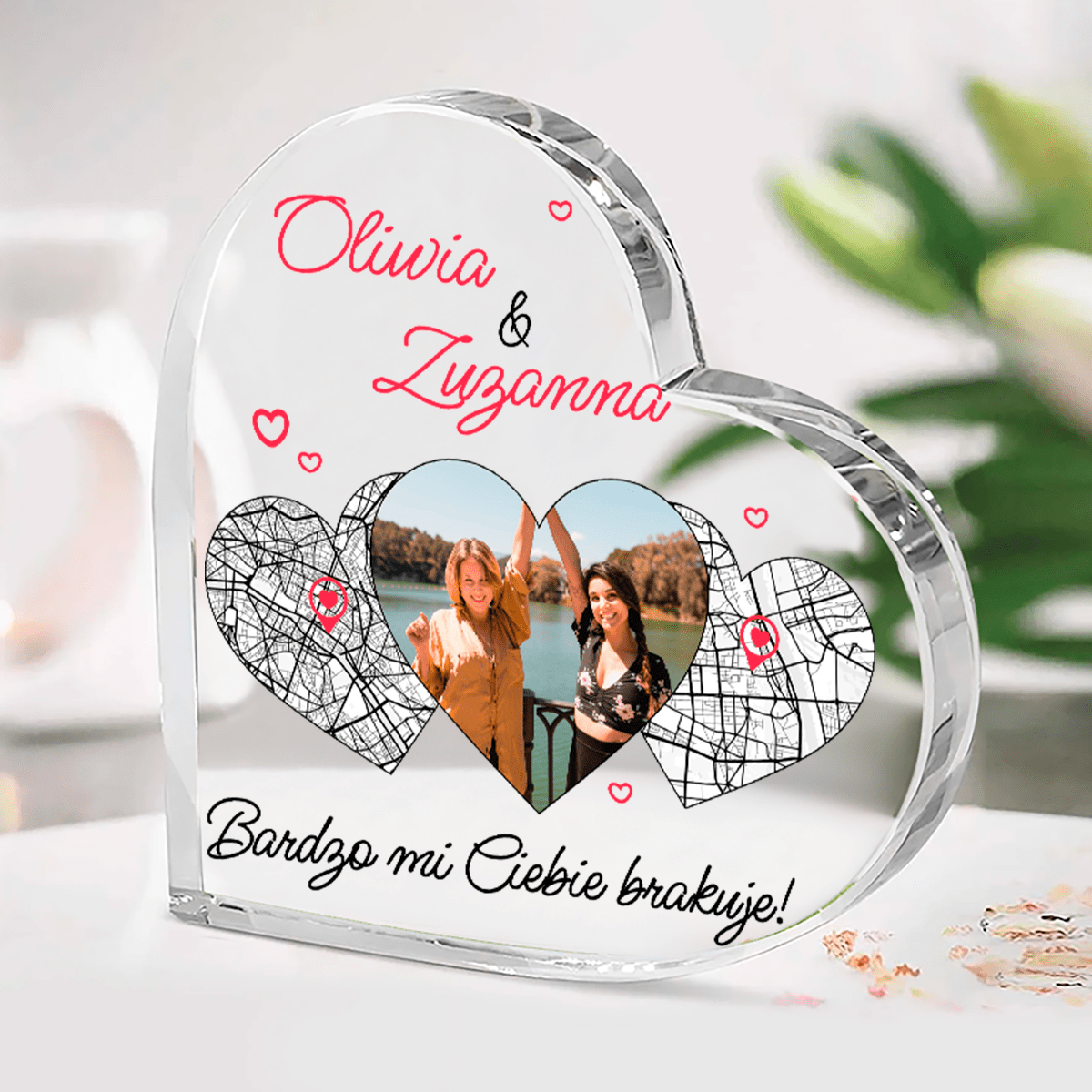 Tęsknie za Tobą - Szklane serce, spersonalizowany prezent dla niej - idamell.com