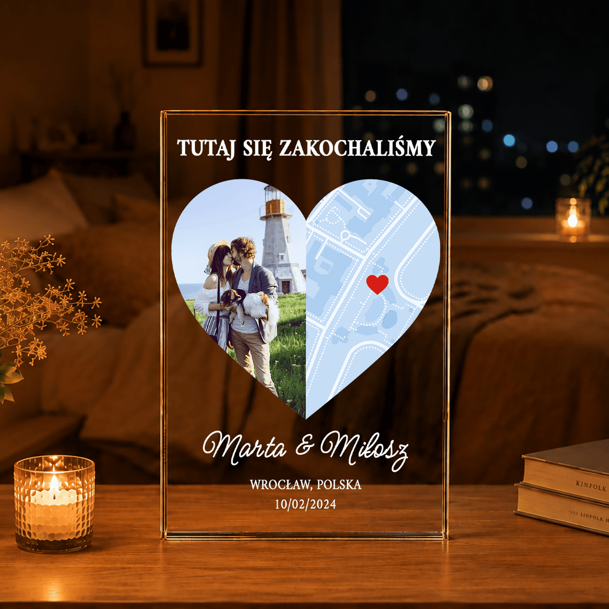 Tutaj się zakochaliśmy - Druk na szkle, spersonalizowany prezent dla pary - idamell.com