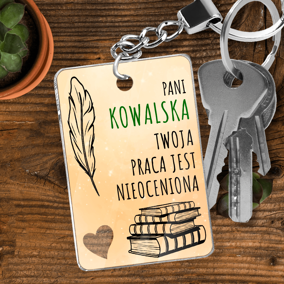 Twoja praca - brelok do kluczy, spersonalizowany prezent dla nauczyciela - idamell.com