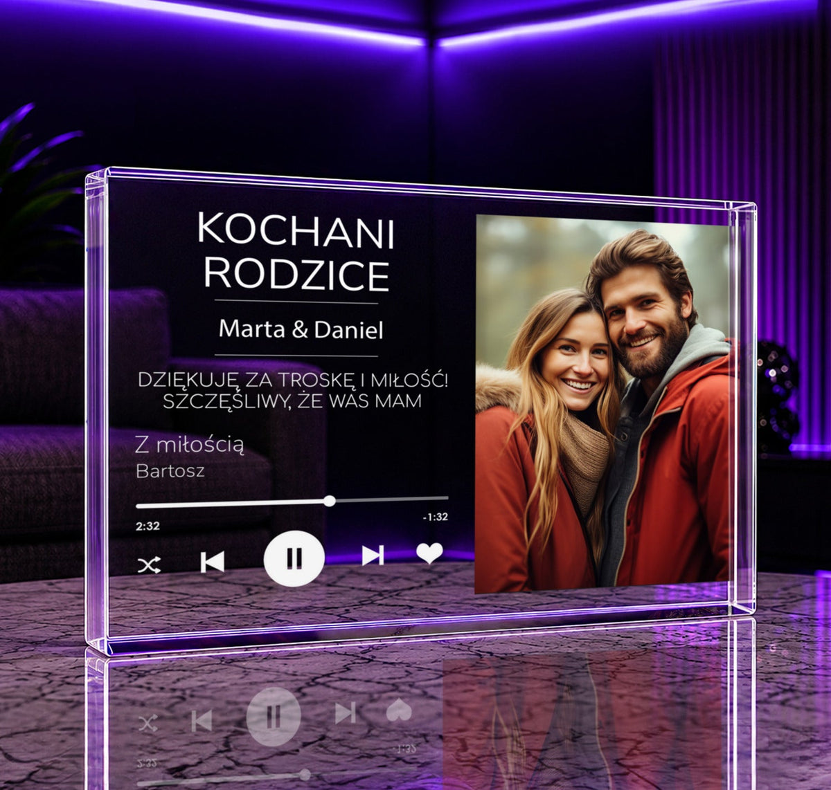 Ukochani rodzice tekst + zdjęcie - Druk na szkle, spersonalizowany prezent dla rodziców - idamell.com