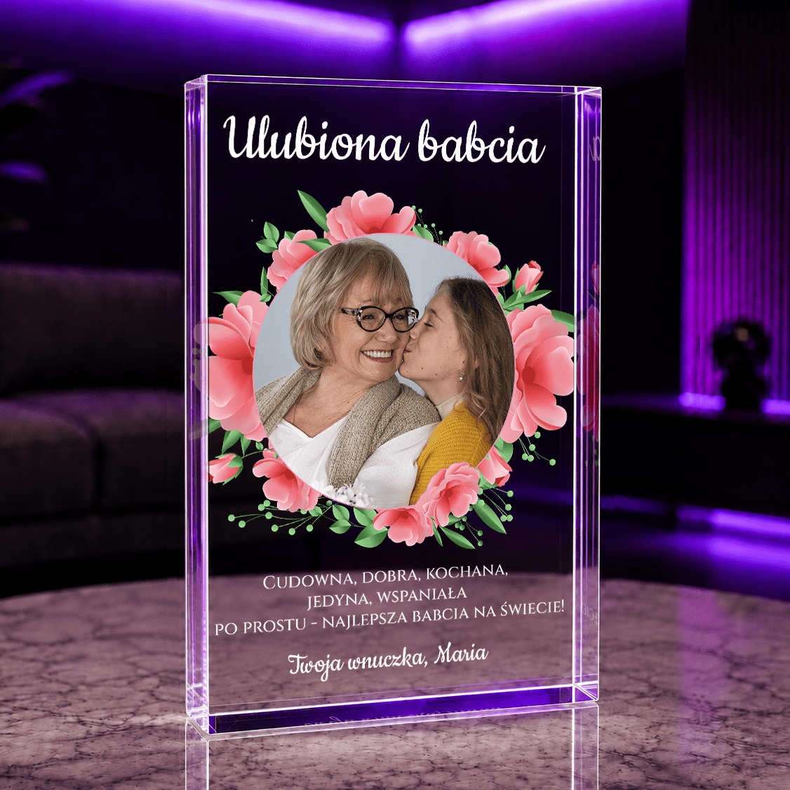 Ulubiona Babcia - Druk na szkle, spersonalizowany prezent dla babci - idamell.com
