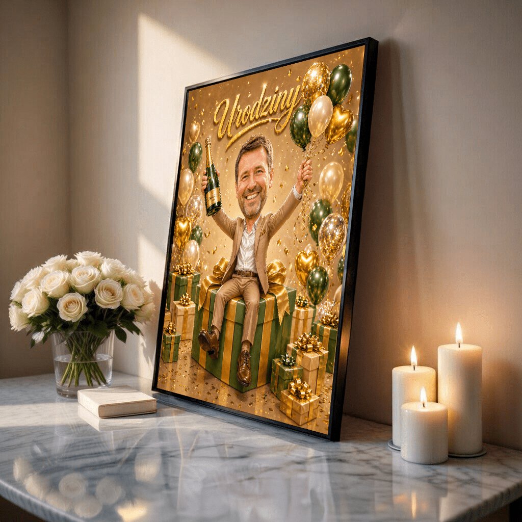 Urodzinowa niespodzianka - plakat, spersonalizowany prezent dla niego - idamell.com