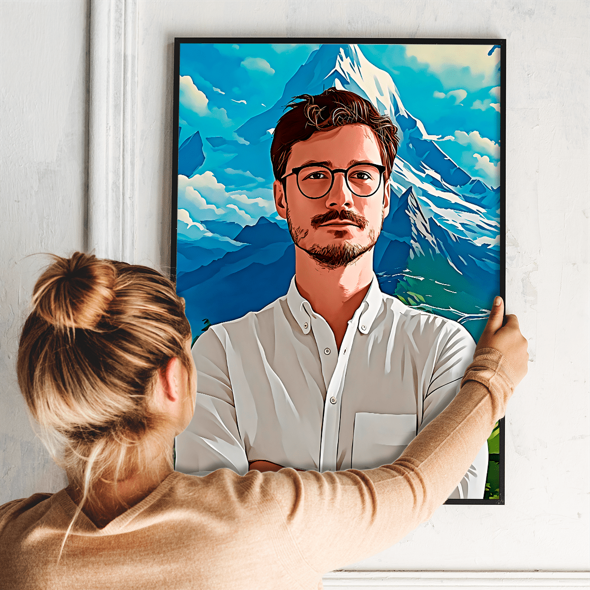 W animowanym stylu - plakat, spersonalizowany prezent dla niego - idamell.com