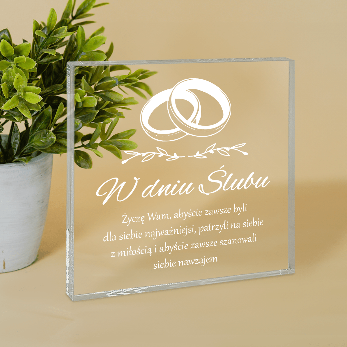 W dniu ślubu - Druk na kwadratowym szkle, spersonalizowany prezent dla pary - idamell.com