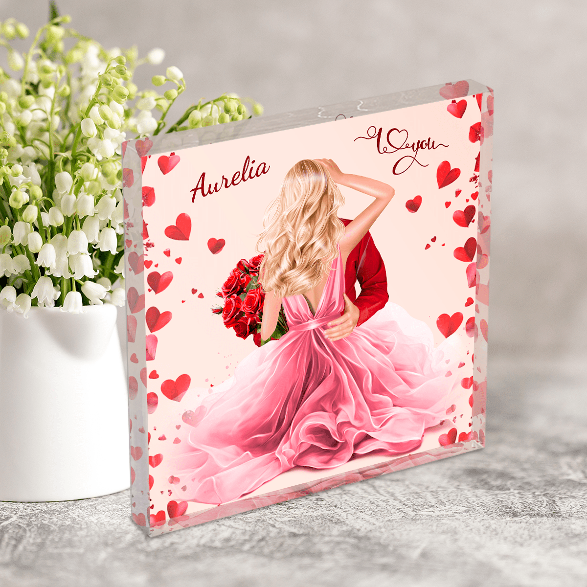 Walentynkowa grafika - Druk na kwadratowym szkle, spersonalizowany prezent dla dziewczyny - idamell.com
