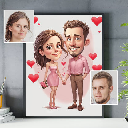 Walentynkowa karykatura - plakat, spersonalizowany prezent dla pary - idamell.com