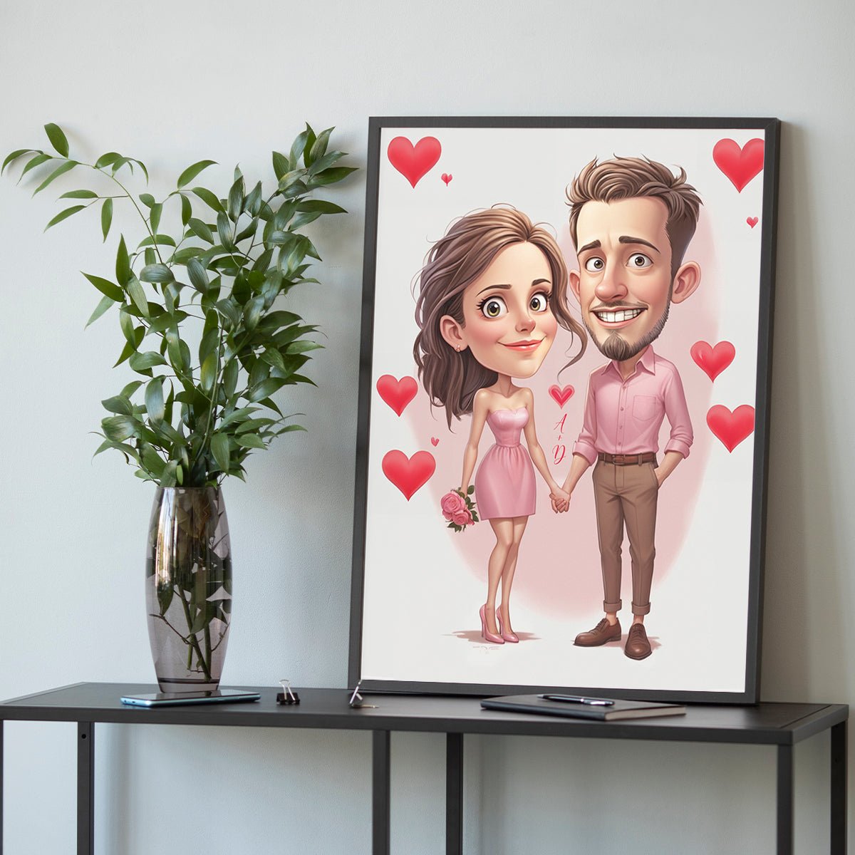 Walentynkowa karykatura - plakat, spersonalizowany prezent dla pary - idamell.com