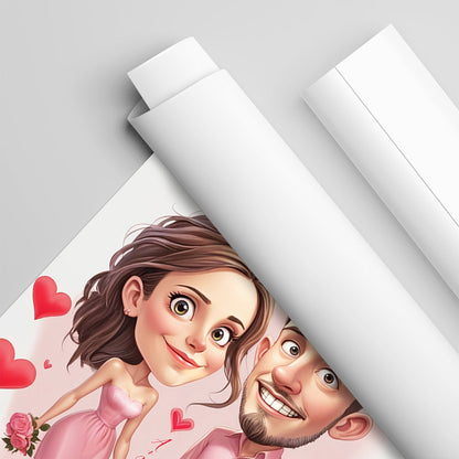 Walentynkowa karykatura - plakat, spersonalizowany prezent dla pary - idamell.com