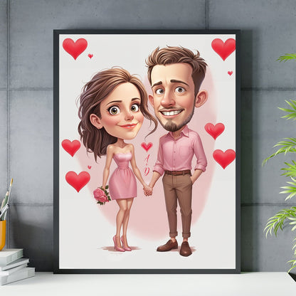 Walentynkowa karykatura - plakat, spersonalizowany prezent dla pary - idamell.com