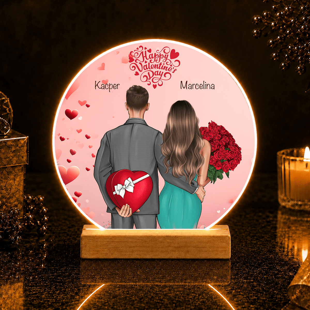 Walentynkowy Clipart grafika + imiona - Druk na szkle, spersonalizowany prezent dla niej - idamell.com
