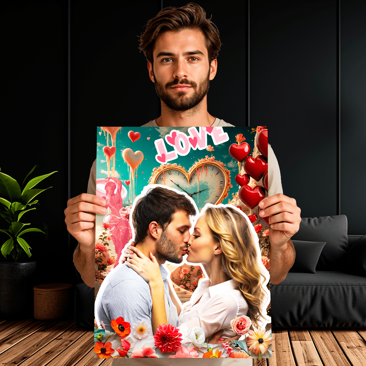 Walentynkowy portret art - druk na płótnie, spersonalizowany prezent dla pary - idamell.com