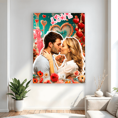 Walentynkowy portret art - druk na płótnie, spersonalizowany prezent dla pary - idamell.com
