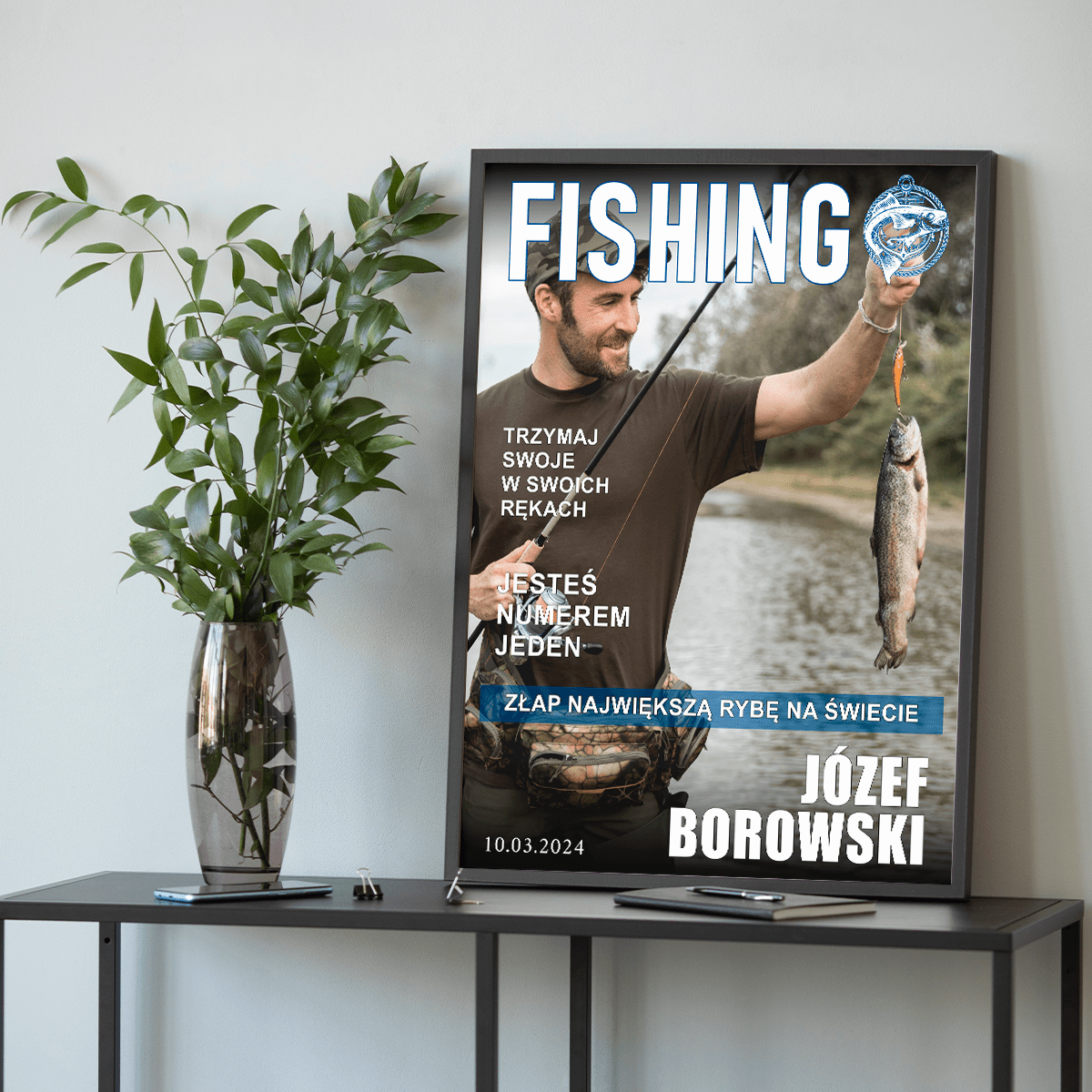 Wędkarz numer jeden - plakat, spersonalizowany prezent dla mężczyzny - idamell.com