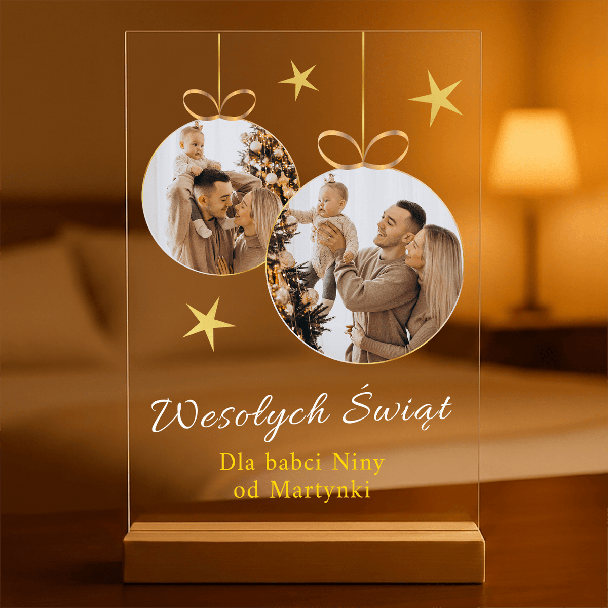 Wesołych Świąt życzenia - Druk na szkle, spersonalizowany prezent dla babci - idamell.com