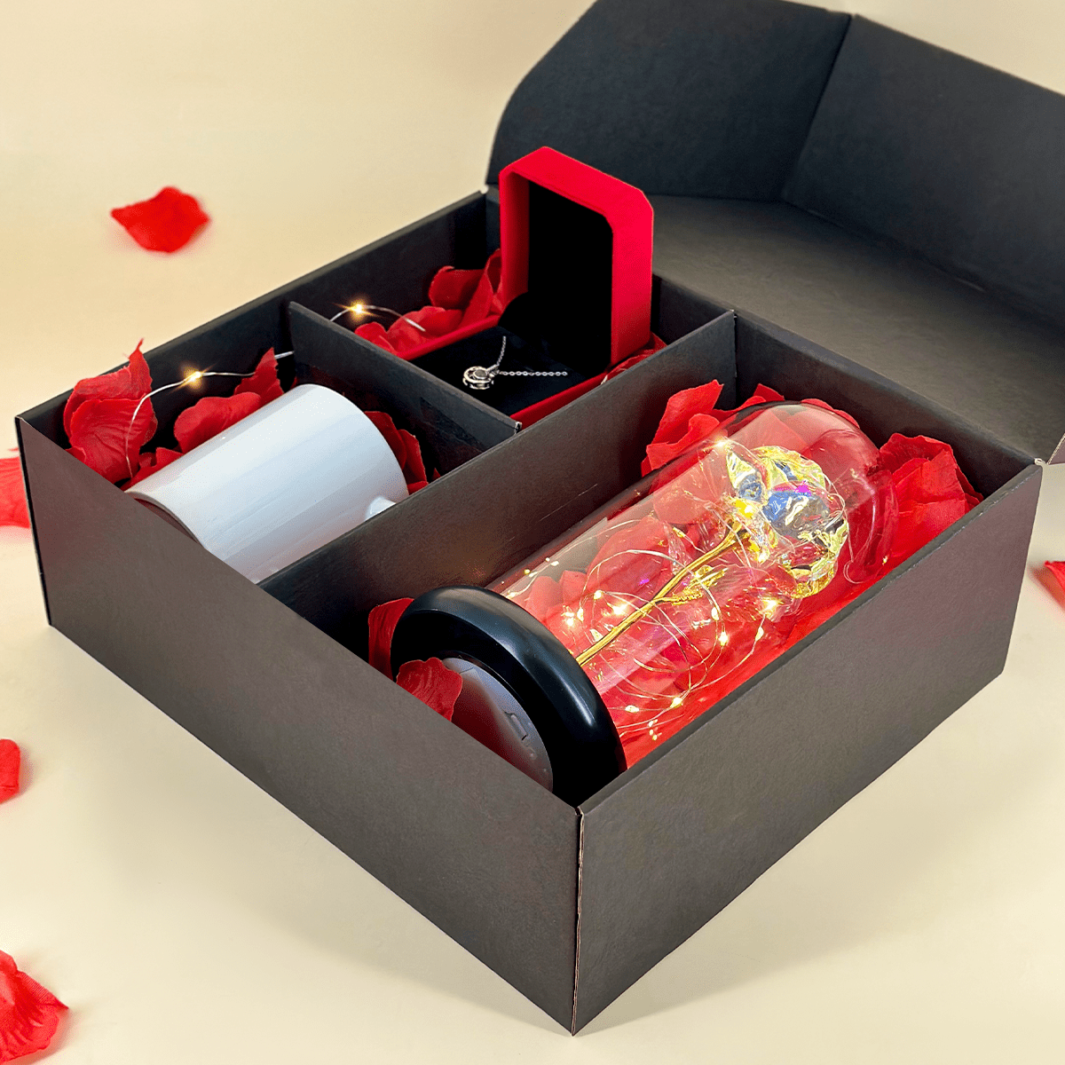 Wieczna róża + kubek z nadrukiem SIOSTRY + wisiorek box 3 w 1 - zestaw prezentowy, spersonalizowany prezent dla siostry - idamell.com