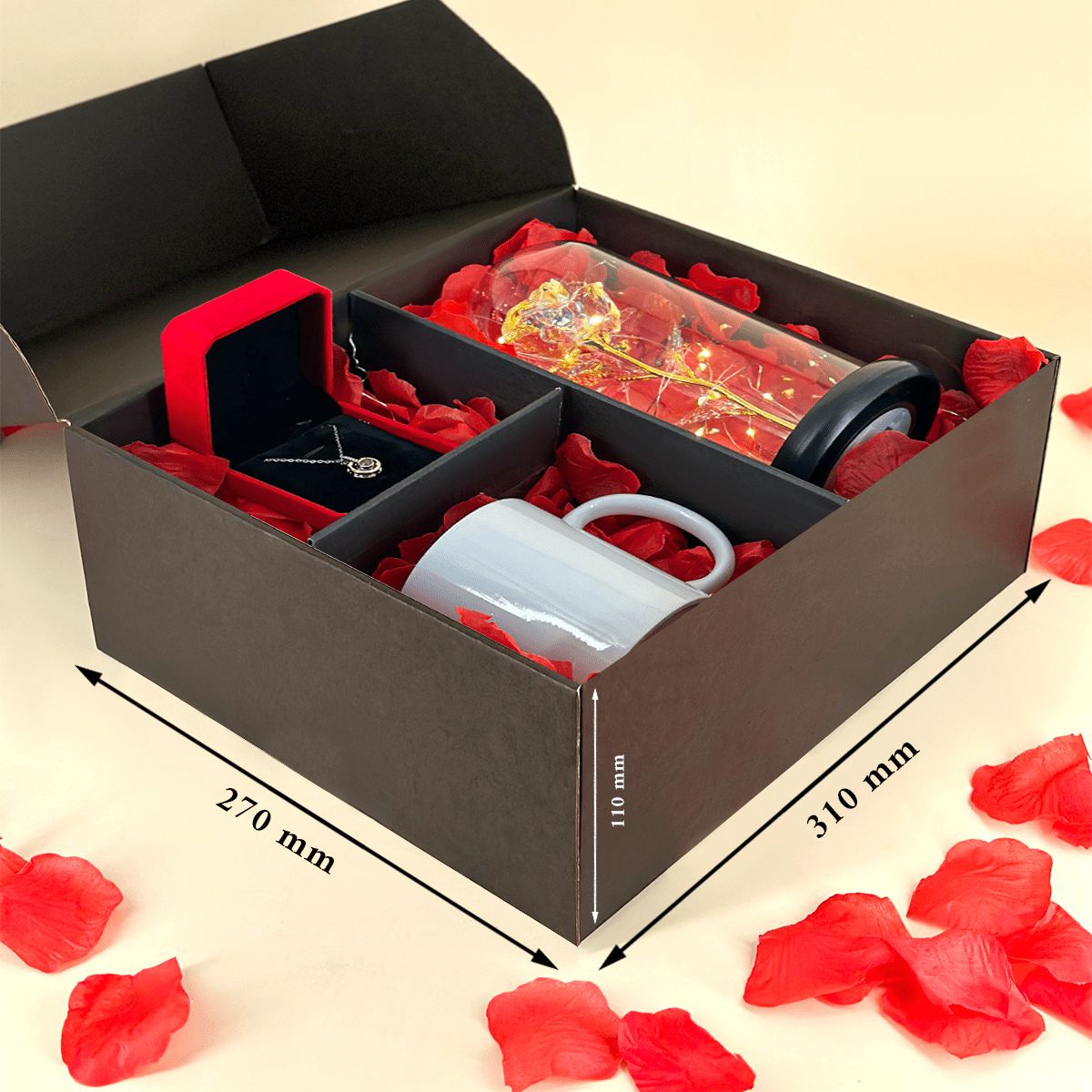 Wieczna róża + kubek z nadrukiem SIOSTRY + wisiorek box 3 w 1 - zestaw prezentowy, spersonalizowany prezent dla siostry - idamell.com