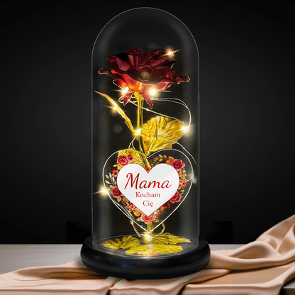 Wieczna róża w szkle LED + spersonalizowane serce KOCHAM CIĘ - idamell.com