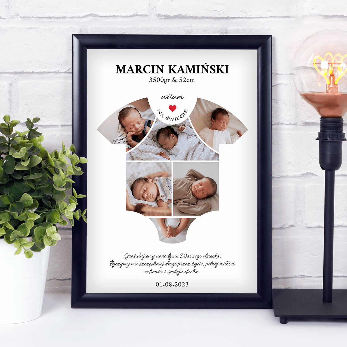 Witam na świecie kolaż - Druk na szkle, spersonalizowany prezent dla dziecka - idamell.com
