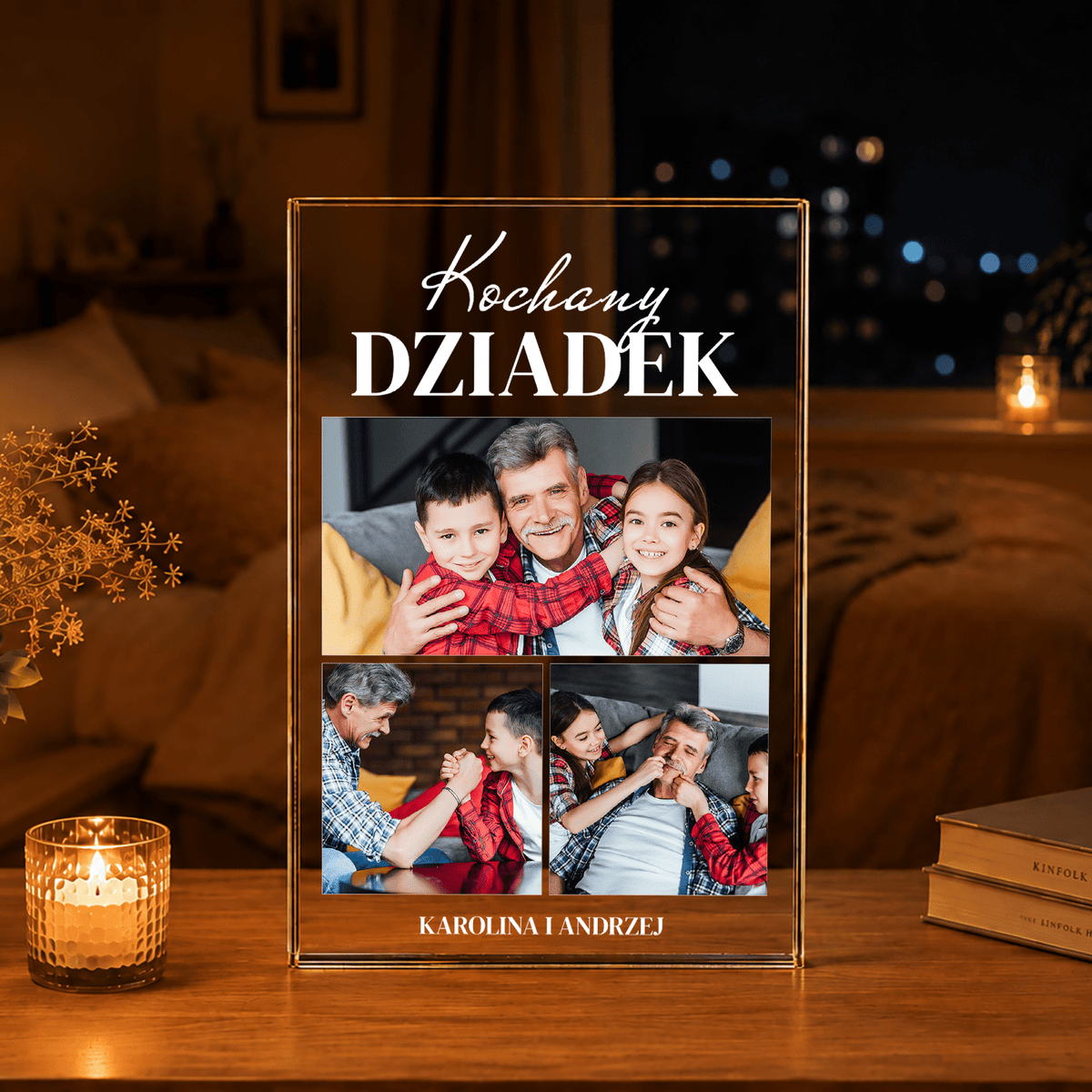 Wnuki z dziadkiem kolaż - Druk na szkle, spersonalizowany prezent dla dziadka - idamell.com