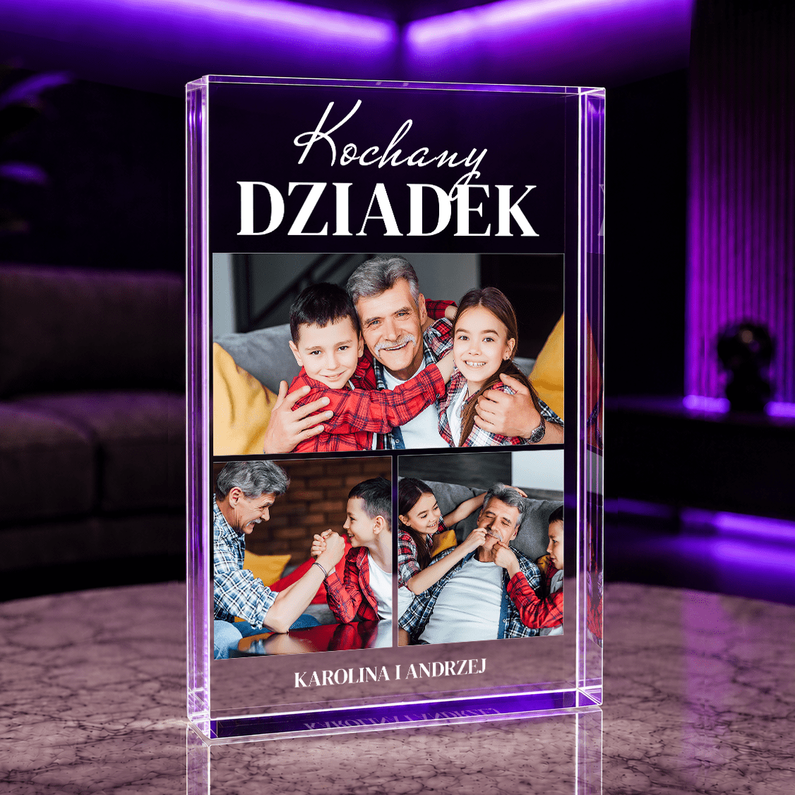 Wnuki z dziadkiem kolaż - Druk na szkle, spersonalizowany prezent dla dziadka - idamell.com