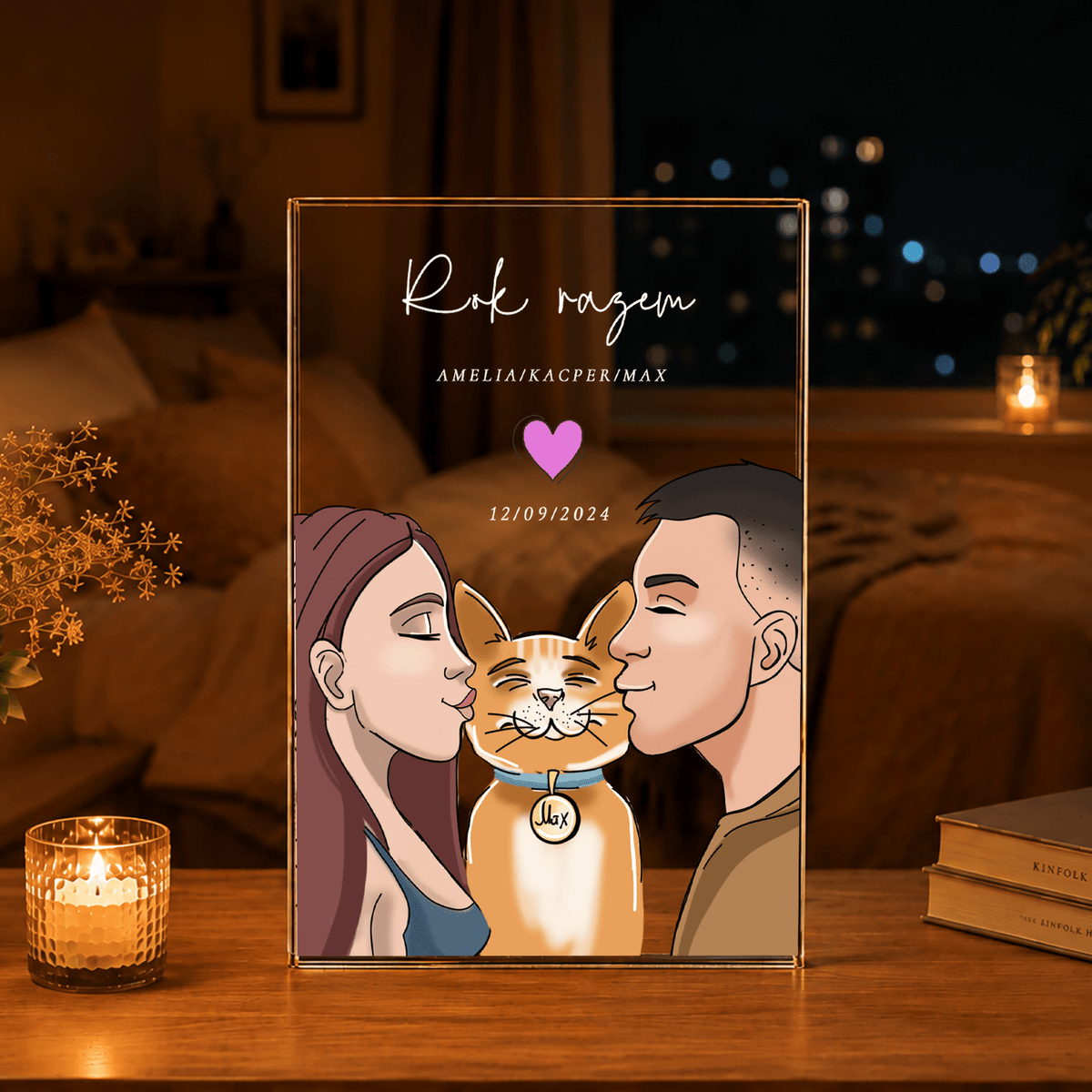 Wspólna rocznica ilustracja - Druk na szkle, spersonalizowany prezent dla pary - idamell.com