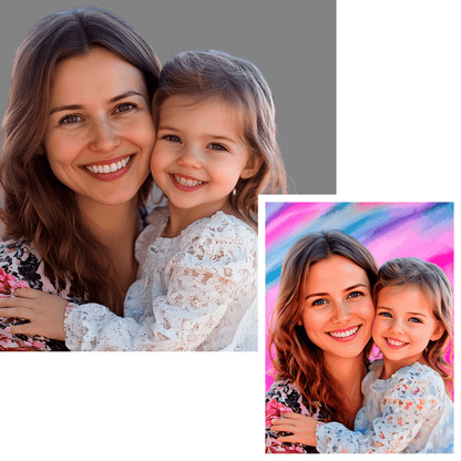 Wspólny portret mamy i córki - druk na płótnie, spersonalizowany prezent dla mamy - idamell.com