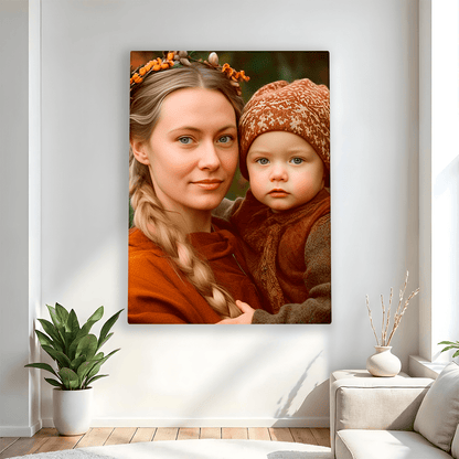 Wspólny portret mamy i dziecka - druk na płótnie, spersonalizowany prezent dla mamy - idamell.com