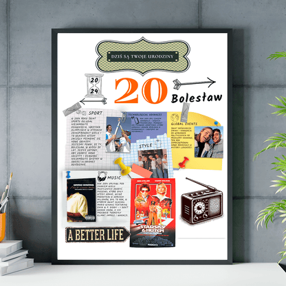 Wyjątkowy dzień 20 urodzin - plakat, spersonalizowany prezent na urodziny - idamell.com