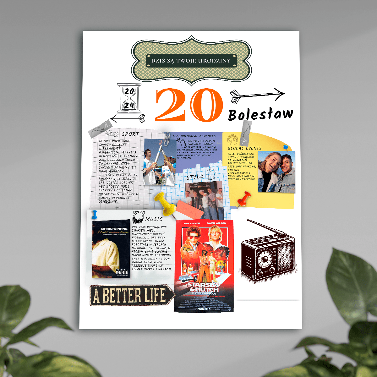 Wyjątkowy dzień 20 urodzin - plakat, spersonalizowany prezent na urodziny - idamell.com