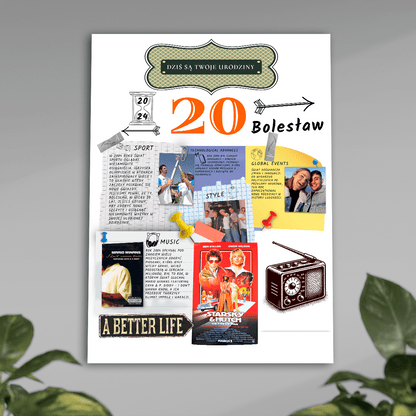 Wyjątkowy dzień 20 urodzin - plakat, spersonalizowany prezent na urodziny - idamell.com