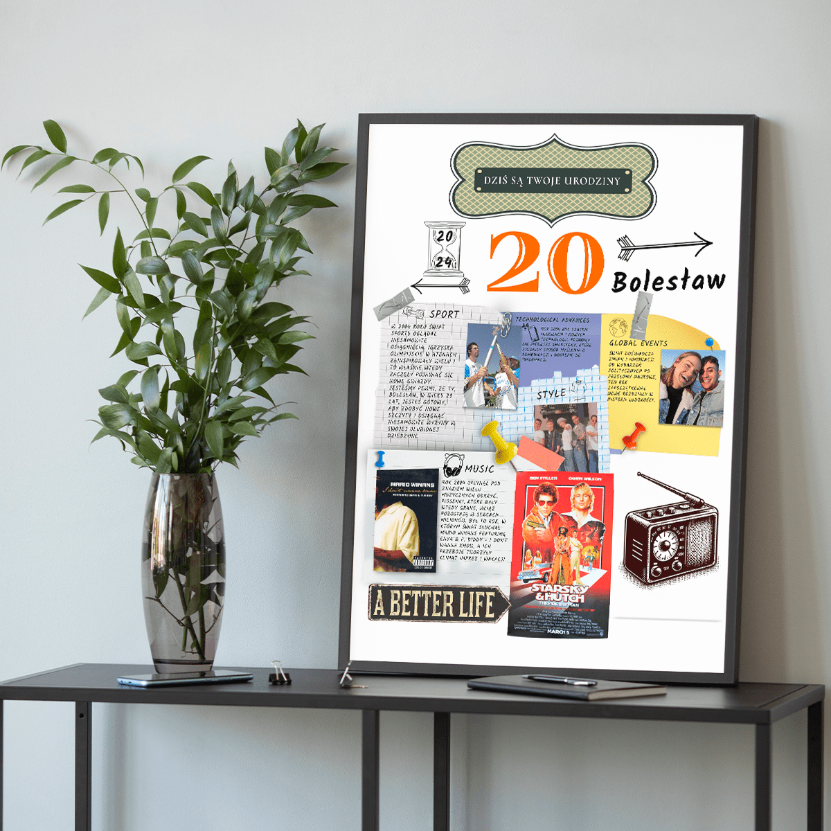 Wyjątkowy dzień 20 urodzin - plakat, spersonalizowany prezent na urodziny - idamell.com