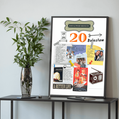 Wyjątkowy dzień 20 urodzin - plakat, spersonalizowany prezent na urodziny - idamell.com