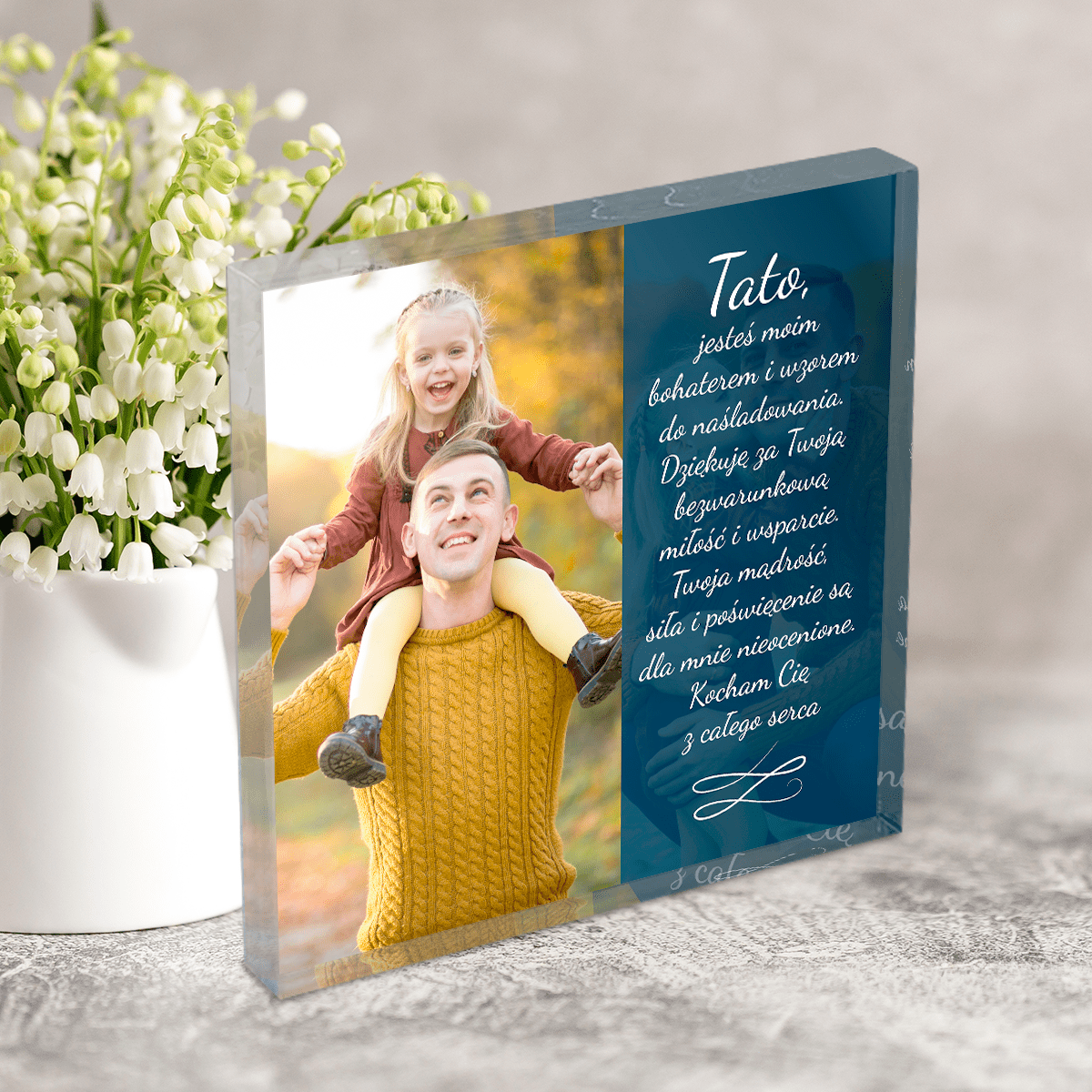 Wzór do naśladowania - Druk na kwadratowym szkle, spersonalizowany prezent dla taty - idamell.com