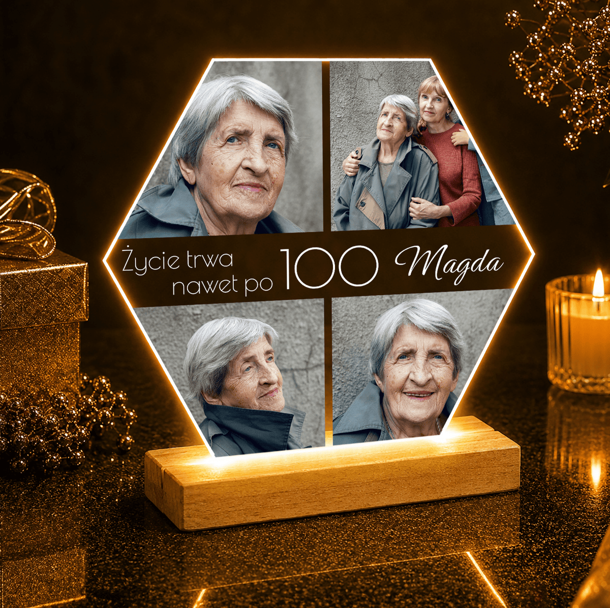 Z okazji 100. urodzin - Druk na szkle, spersonalizowany prezent dla babci - idamell.com