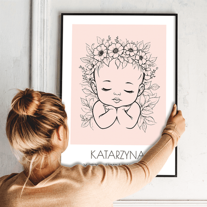 Z okazji narodzin dziewczynki - plakat, spersonalizowany prezent dla dziecka - idamell.com