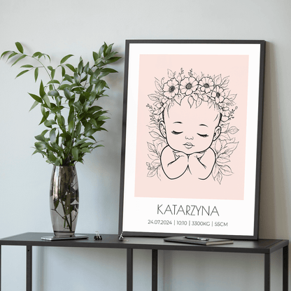 Z okazji narodzin dziewczynki - plakat, spersonalizowany prezent dla dziecka - idamell.com