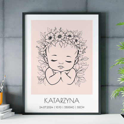 Z okazji narodzin dziewczynki - plakat, spersonalizowany prezent dla dziecka - idamell.com