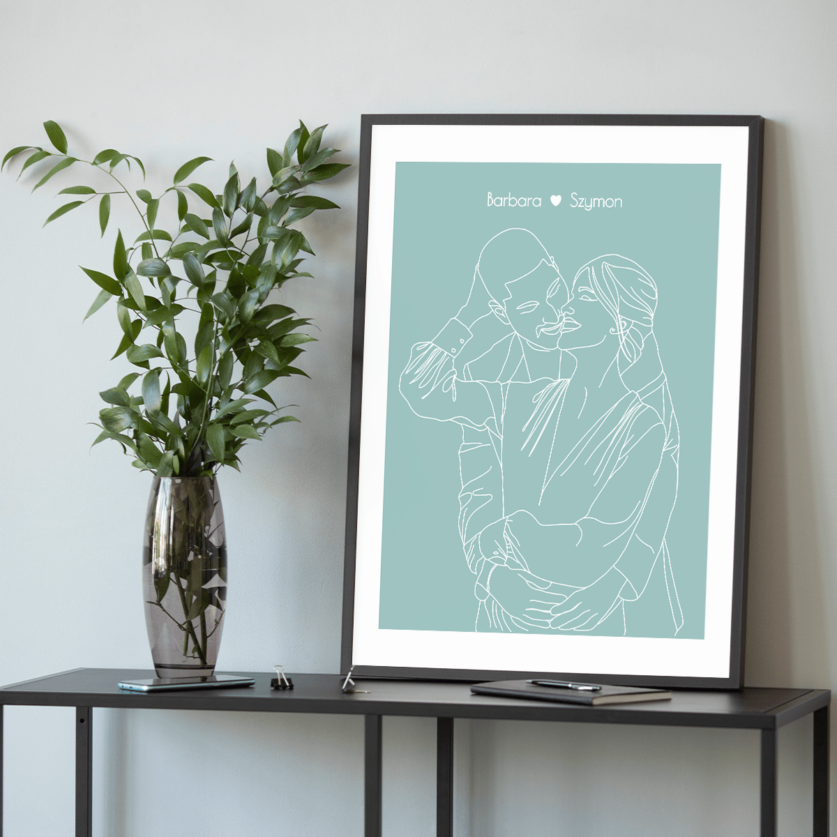 Zakochana para grafika + imiona - plakat, spersonalizowany prezent dla chłopaka - idamell.com