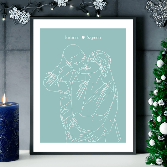 Zakochana para grafika + imiona - plakat, spersonalizowany prezent dla chłopaka - idamell.com