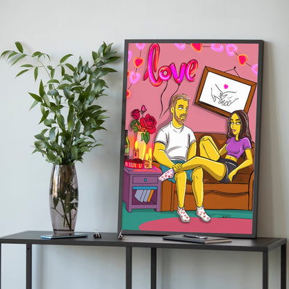 Zakochani Ilustracja - plakat, spersonalizowany prezent dla pary - idamell.com