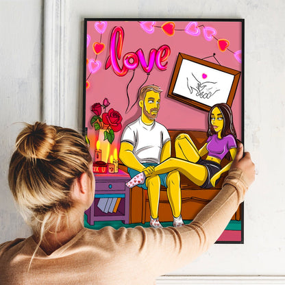 Zakochani Ilustracja - plakat, spersonalizowany prezent dla pary - idamell.com