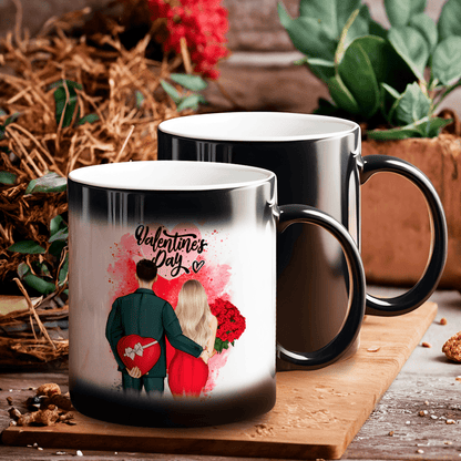 Zakochani w Walentynki Clipart - 1x Kubek magiczny z nadrukiem, spersonalizowany prezent dla pary - idamell.com