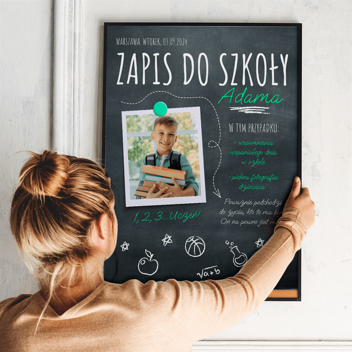 Zapis do szkoły - plakat, spersonalizowany prezent dla dziecka - idamell.com