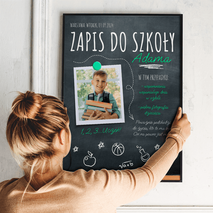 Zapis do szkoły - plakat, spersonalizowany prezent dla dziecka - idamell.com