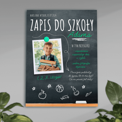 Zapis do szkoły - plakat, spersonalizowany prezent dla dziecka - idamell.com