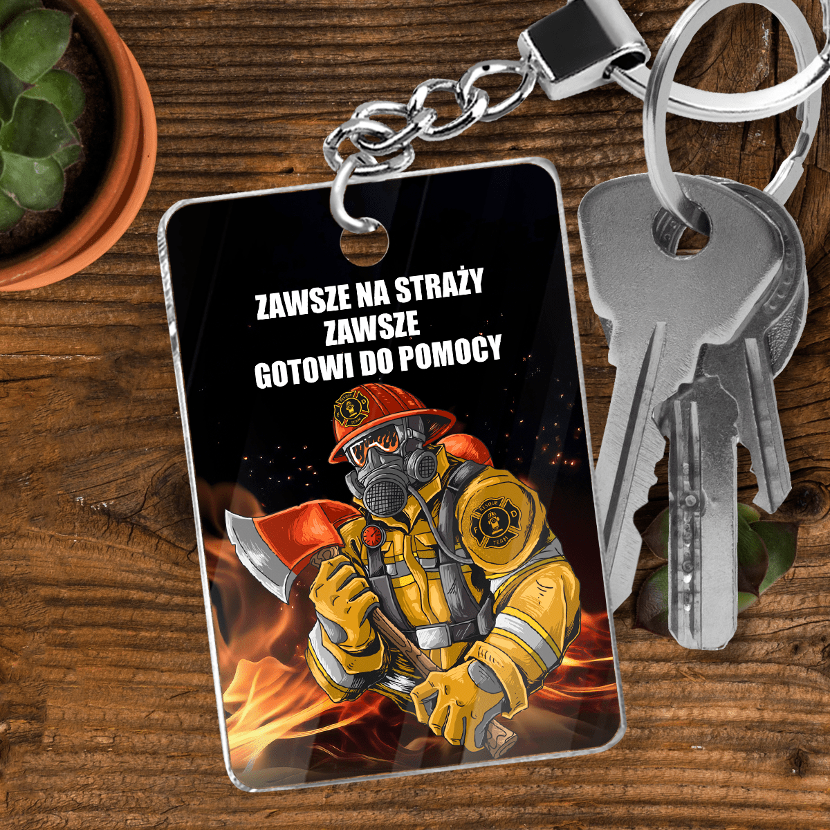 Zawsze na straży - brelok do kluczy, spersonalizowany prezent dla strażaka - idamell.com
