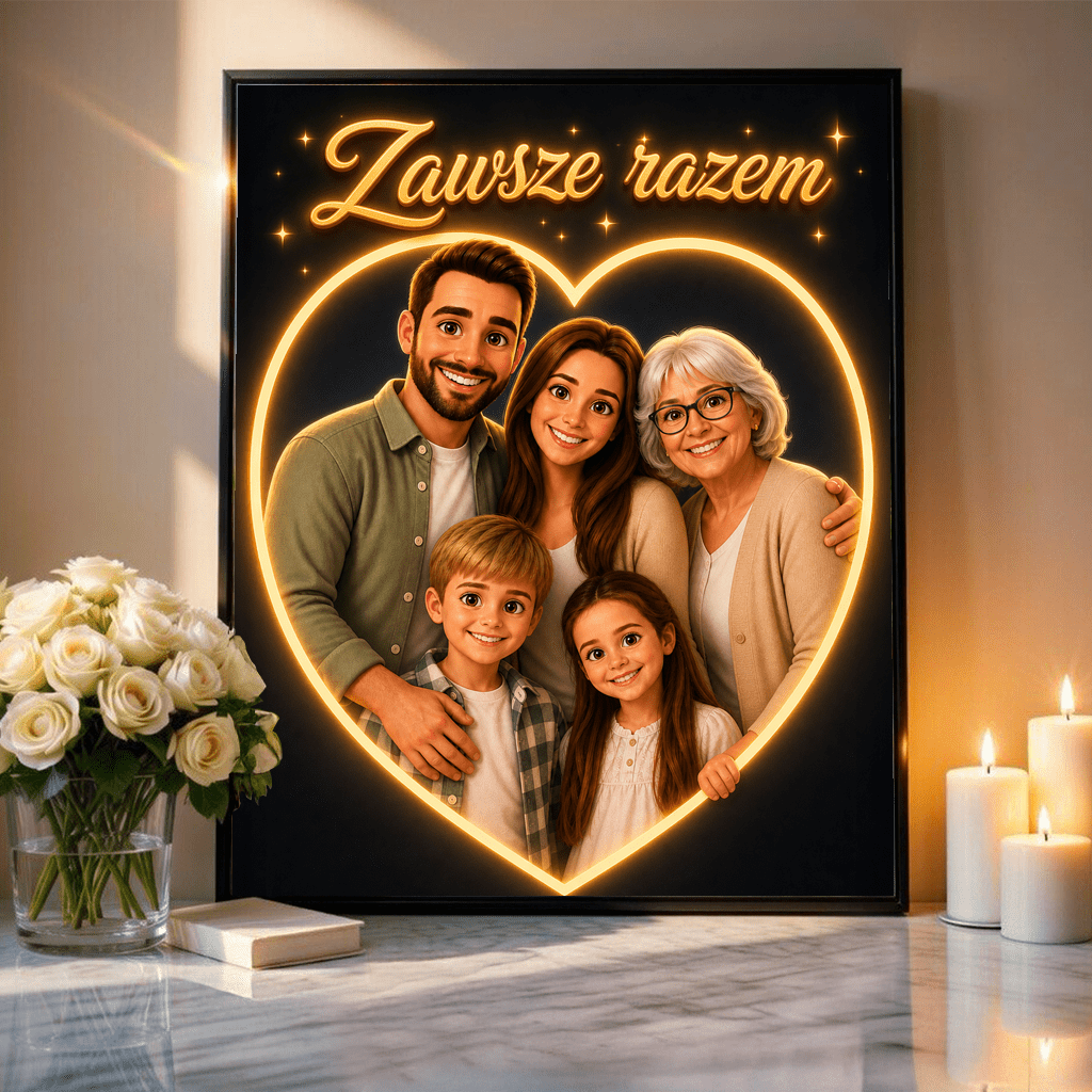 Zawsze Razem w Neonowym Sercu – Personalizowany plakat dla rodziców - idamell.com