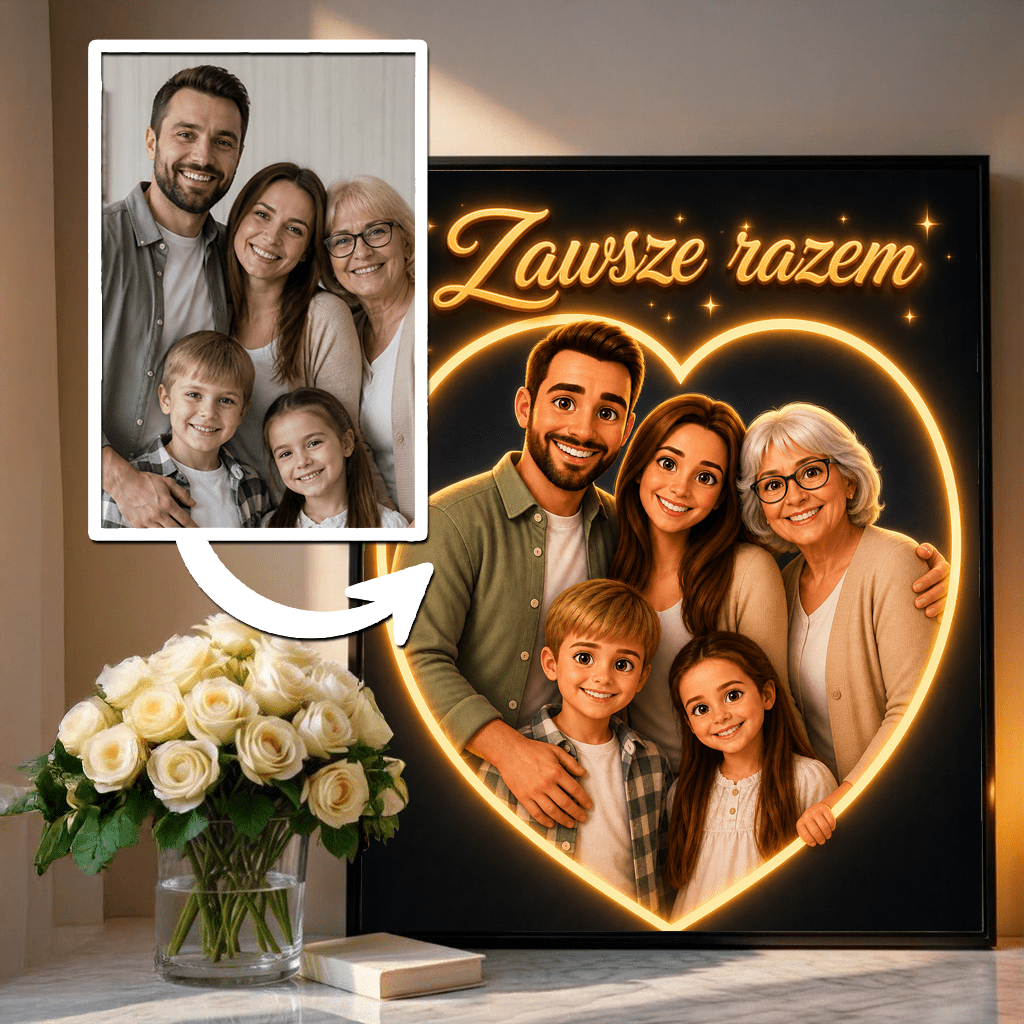 Zawsze Razem w Neonowym Sercu – Personalizowany plakat dla rodziców - idamell.com