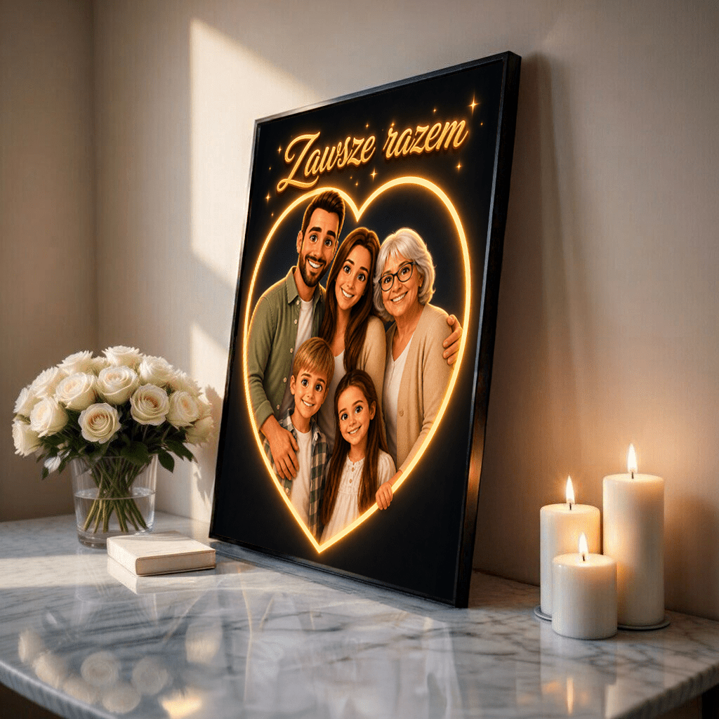 Zawsze Razem w Neonowym Sercu – Personalizowany plakat dla rodziców - idamell.com