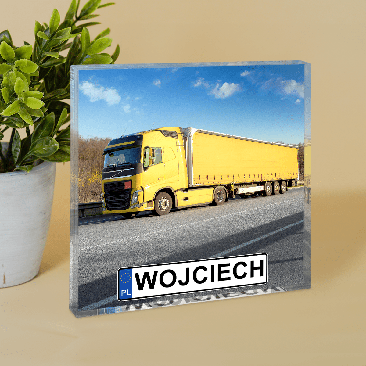 Zdjęcie auta + imię - Druk na kwadratowym szkle, spersonalizowany prezent dla kierowcy - idamell.com
